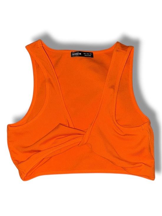 SHEIN Tops - SHEIN Neon Orange Ribbed Cutout Crop Tank Top NWOT